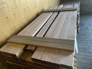 Ca. 107x Angelim Pedra Balken Geschaafd, 50x100mm, lengte 31/160cm, 76